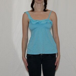 Abercrombie & Fitch tank top blue one shoulder ruffle kids size XL women's XS